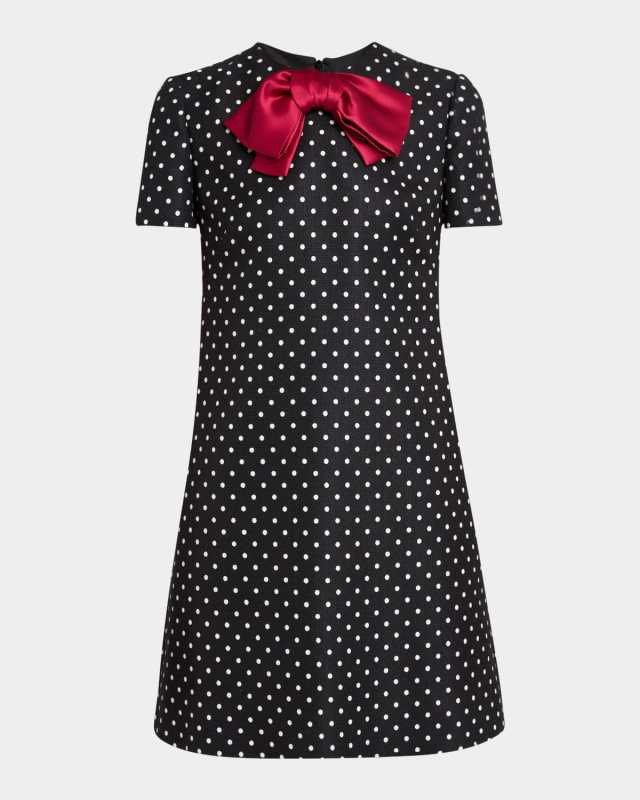Satin Bow Polka Dot Shift Mini Dress